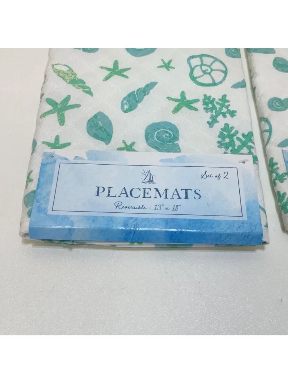 Best Brands Reversible Quilted Placemats - 4 Total Coastal Sea Shell 13